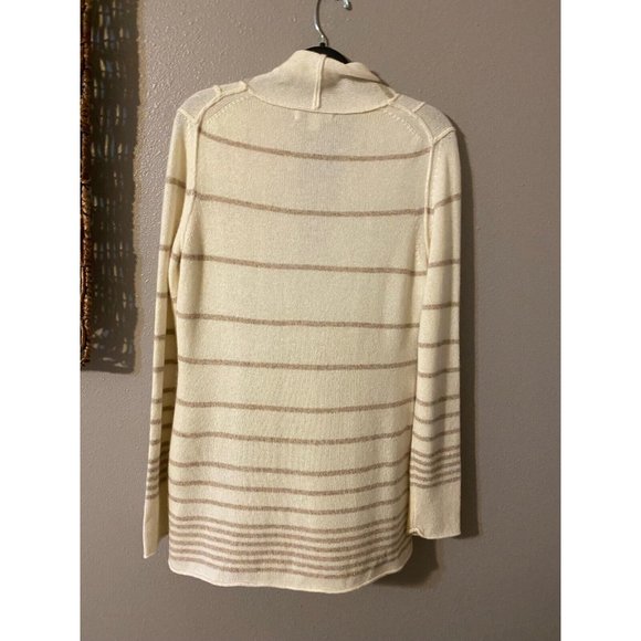 Banana Republic Cardigan Sweater Cream Brown M Medium Stripe Wool Cashmere Touch - Picture 7 of 8
